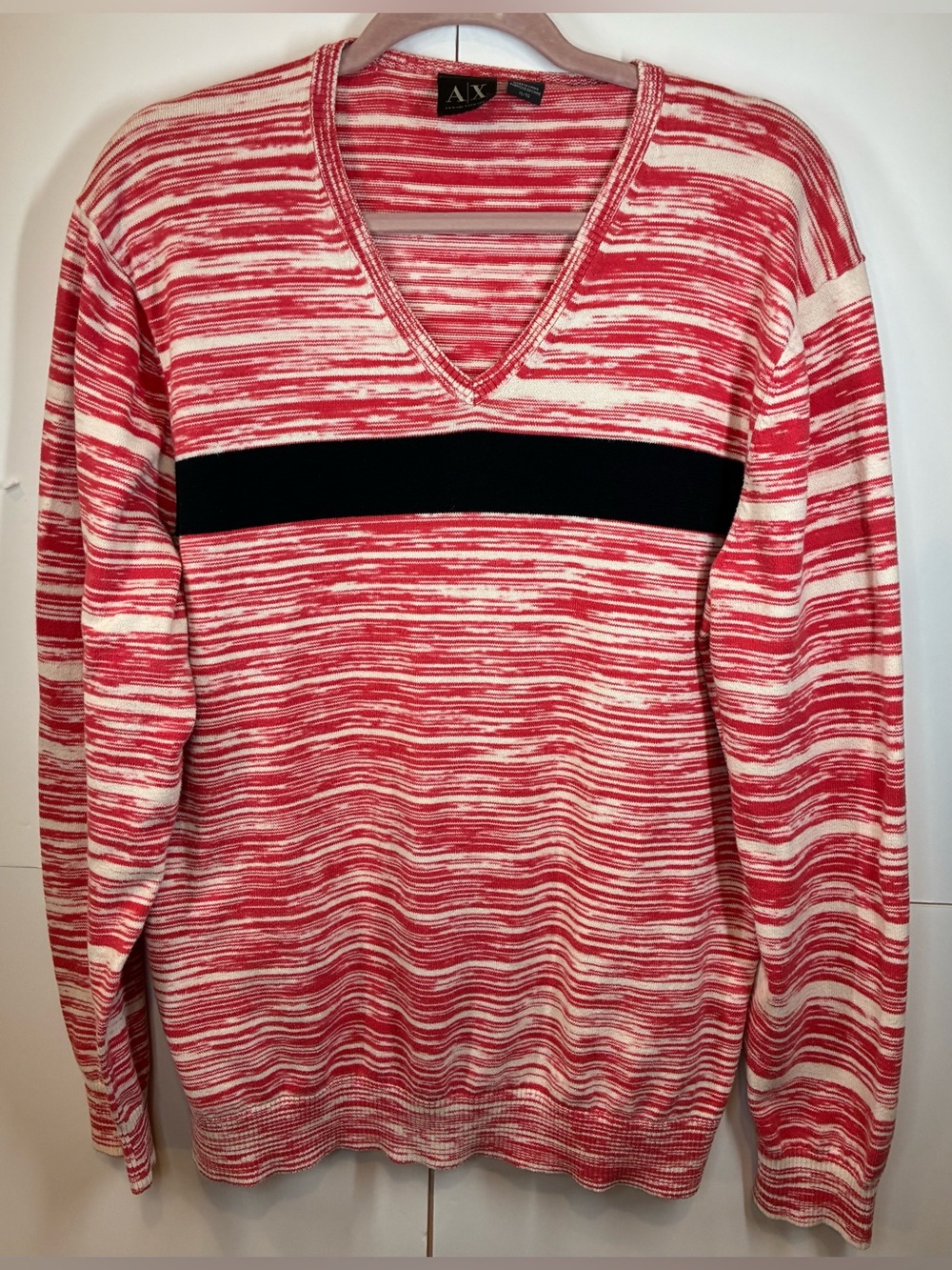 A/X Armani Exchange Men's XL Red Space Dye V-Neck Cotton Knit Sweater